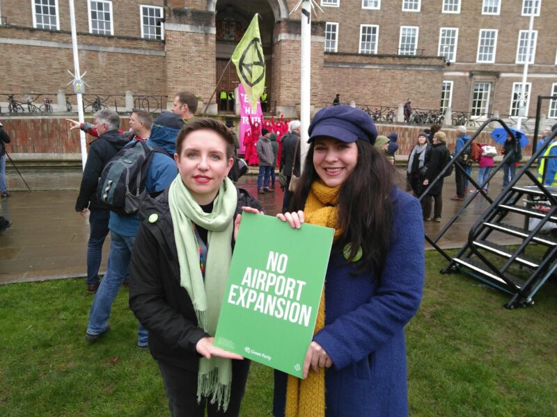 Carla with Green Party deputy leader Amelia Womack at the Stop Bristol Airport Expansion demo